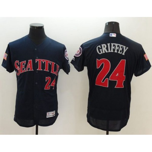 Mariners #24 Ken Griffey Navy Blue Fashion Stars Stripes Flexbase Authentic Stitched Jersey