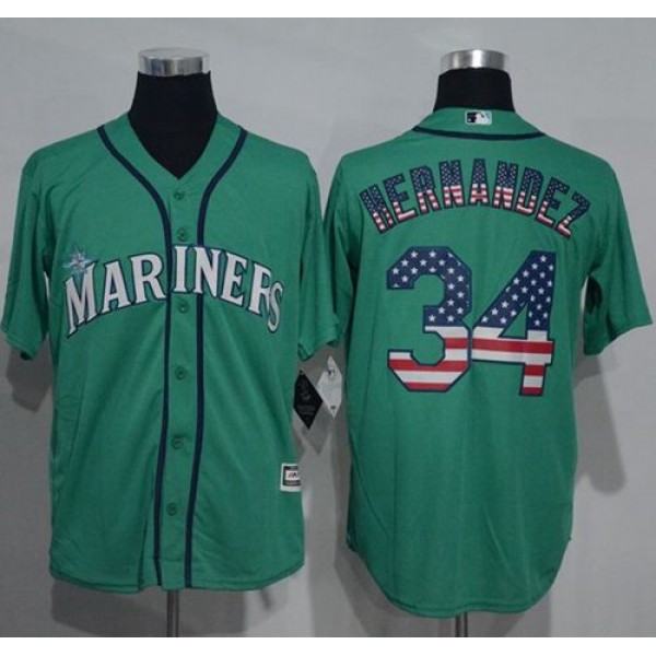 Mariners #34 Felix Hernandez Green USA Flag Fashion Stitched Jersey