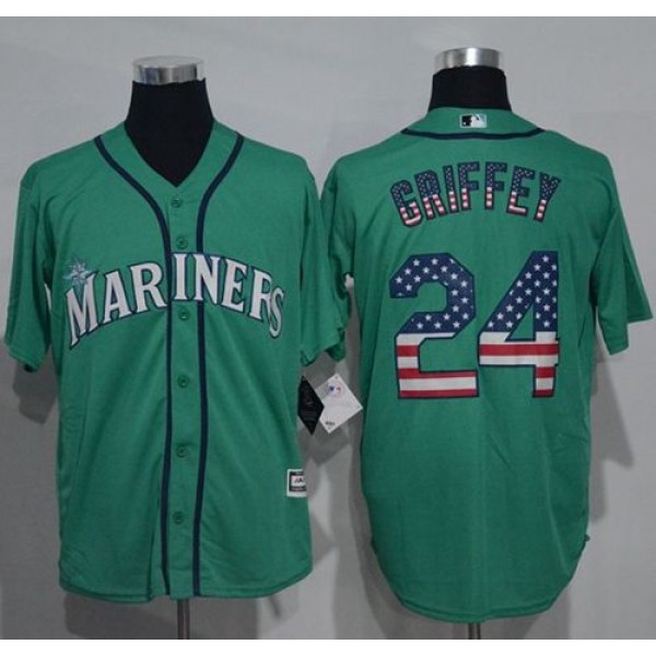 Mariners #24 Ken Griffey Green USA Flag Fashion Stitched Jersey