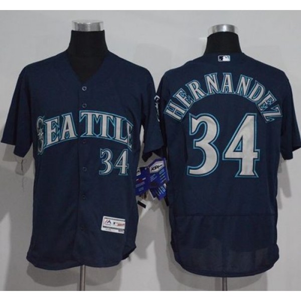 Mariners #34 Felix Hernandez Navy Blue Flexbase Authentic Collection Stitched Jersey