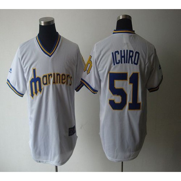 Mariners #51 Ichiro Suzuki White Cooperstown Throwback Stitched Jersey