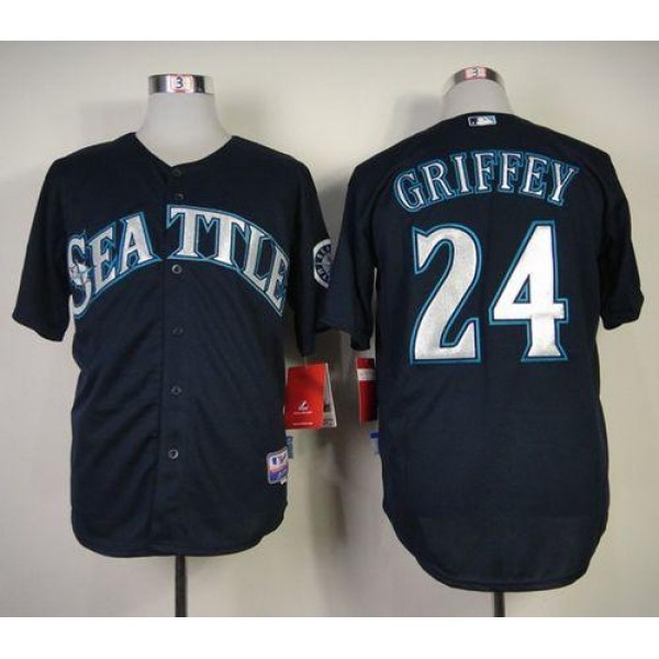 Mariners #24 Ken Griffey Stitched Navy Blue Jersey