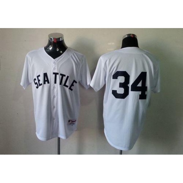 Mariners #34 Felix Hernandez White 1909 Turn Back The Clock Stitched Jersey