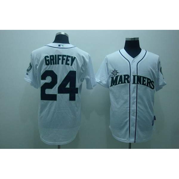 Mariners #24 Ken Griffey Stitched White Jersey