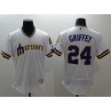 Mariners #24 Ken Griffey White Flexbase Authentic Collection Cooperstown Stitched Jersey