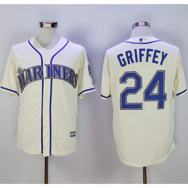 Mariners #24 Ken Griffey Cream New Cool Base2016 Hall Of Fame Patch Stitched Jersey