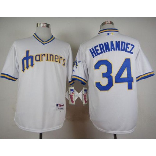Mariners #34 Felix Hernandez White 1979 Turn Back The Clock Stitched Jersey