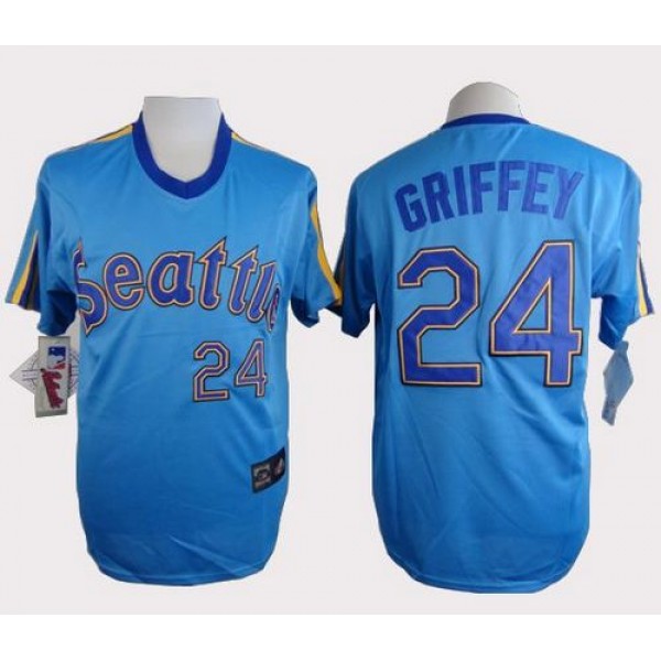 Mariners #24 Ken Griffey Light Blue Cooperstown Throwback Stitched Jersey