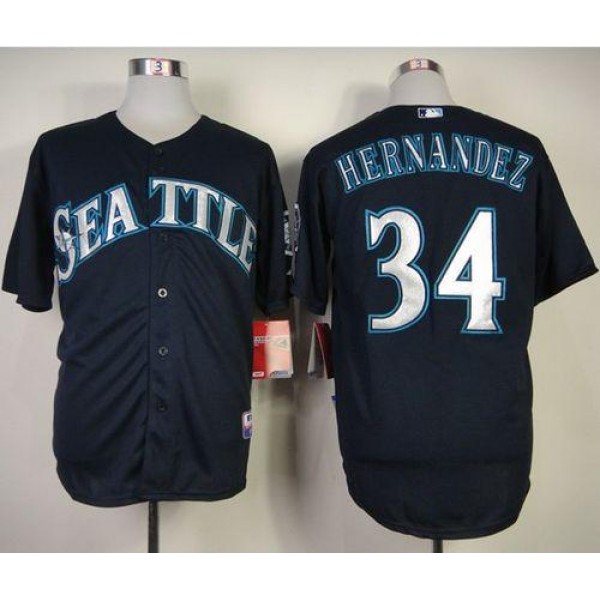 Mariners #34 Felix Hernandez Navy Blue Cool Base Stitched Jersey