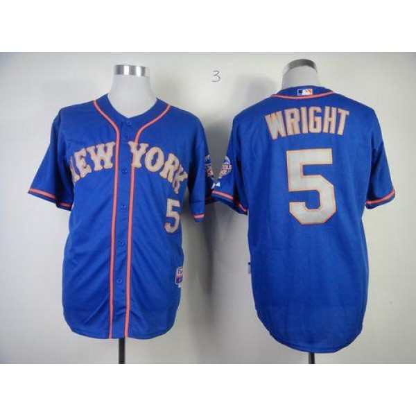 Mets #5 David Wright Blue(Grey NO.) Alternate Road Cool Base Stitched Jersey