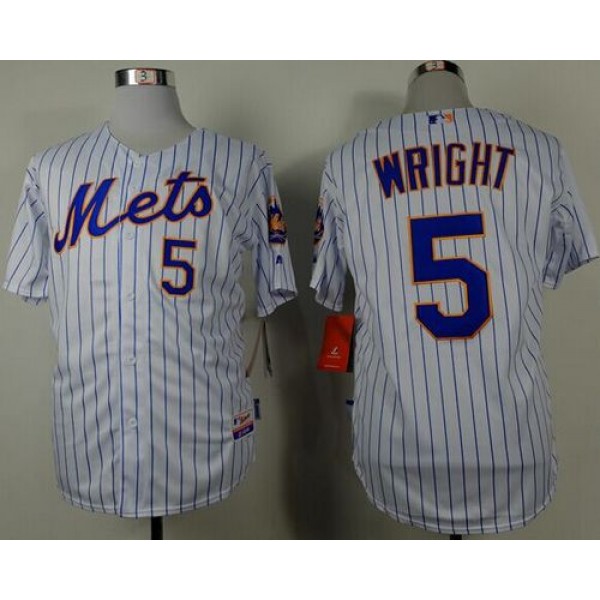Mets #5 David Wright White(Blue Strip) Home Cool Base Stitched Jersey