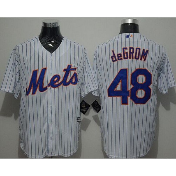 Mets #48 Jacob DeGrom White(Blue Strip) New Cool Base Stitched Jersey