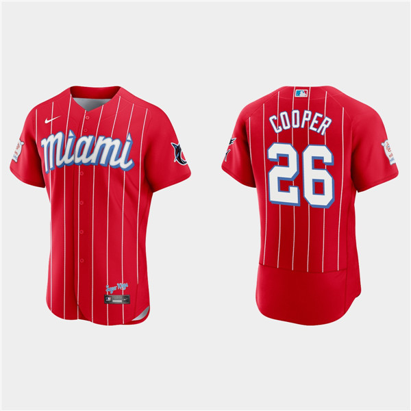 Miami Marlins #26 Garrett Cooper Red 2021 City Connect Flex Base Stitched Jersey
