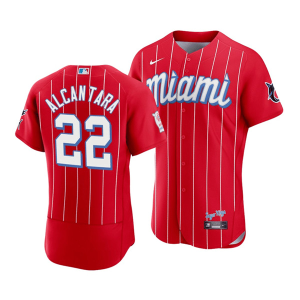 Miami Marlins #22 Sandy Alcantara 2021 Red City Connect Flex Base Stitched Jersey