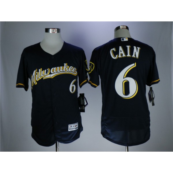 Milwaukee Brewers #6 Lorenzo Cain Navy Flexbase Stitched Jersey