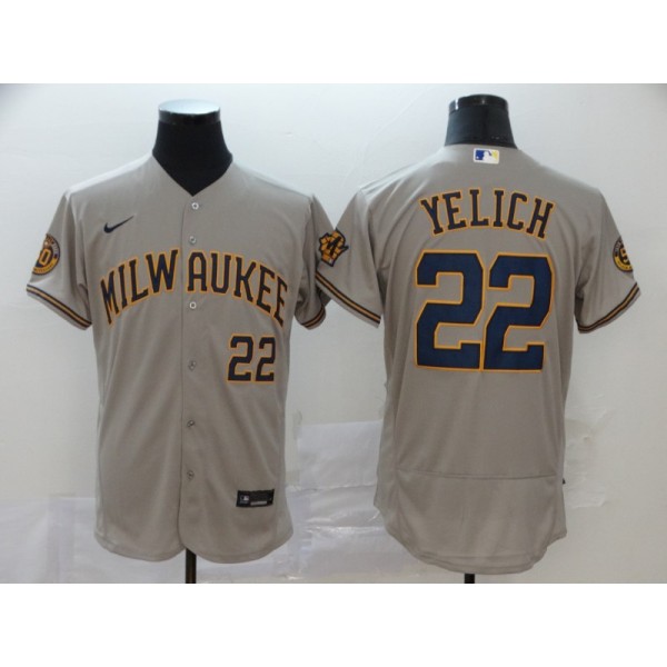 Milwaukee Brewers #22 Christian Yelich Grey Flex Base Stitched Jersey