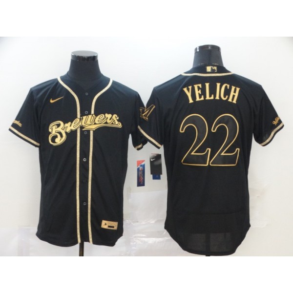 Milwaukee Brewers #22 Christian Yelich Blank 2020 Black Golden Flex Base Stitched Jersey