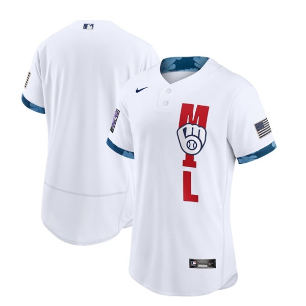 Milwaukee Brewers Blank 2021 White All-Star Flex Base Stitched Jersey