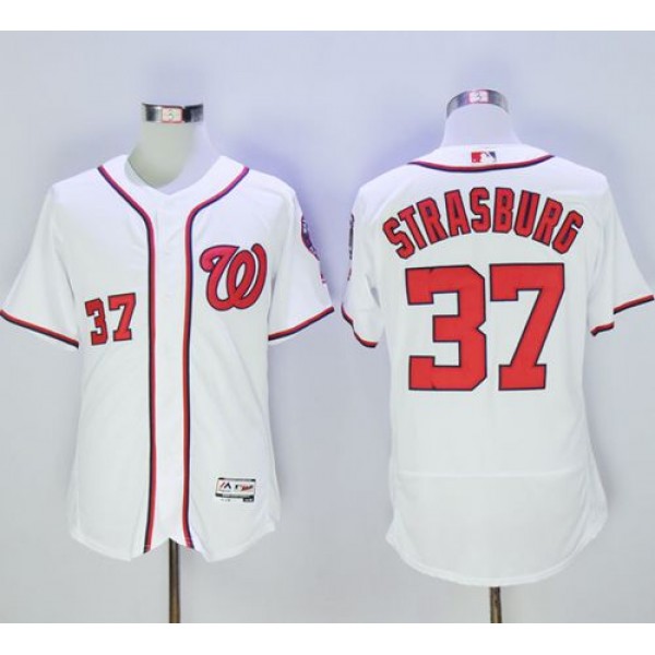 Nationals #37 Stephen Strasburg White Flexbase Authentic Collection Stitched Jersey