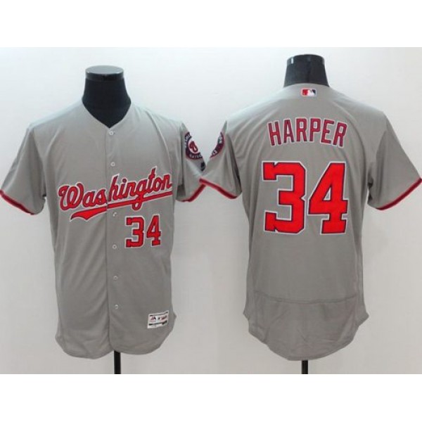 Nationals #34 Bryce Harper Grey Flexbase Authentic Collection Stitched Jersey