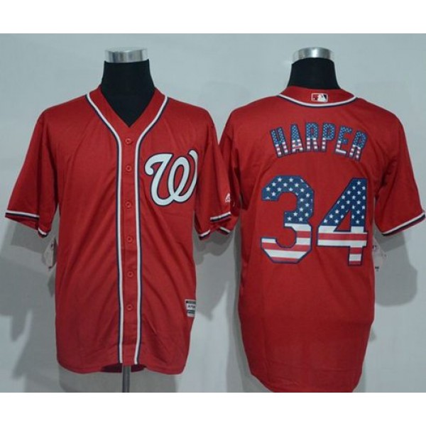 Nationals #34 Bryce Harper Red USA Flag Fashion Stitched Jersey