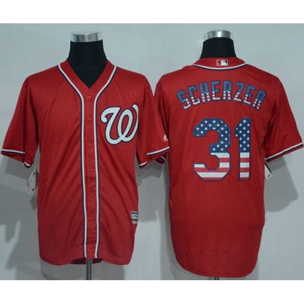 Nationals #31 Max Scherzer Red USA Flag Fashion Stitched Jersey