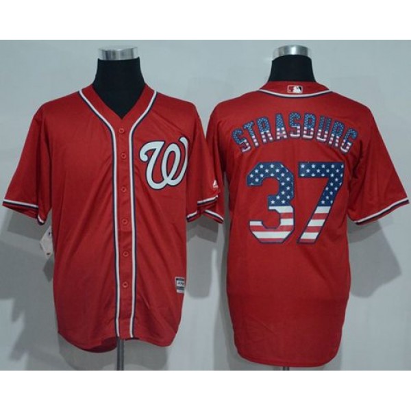 Nationals #37 Stephen Strasburg Red USA Flag Fashion Stitched Jersey