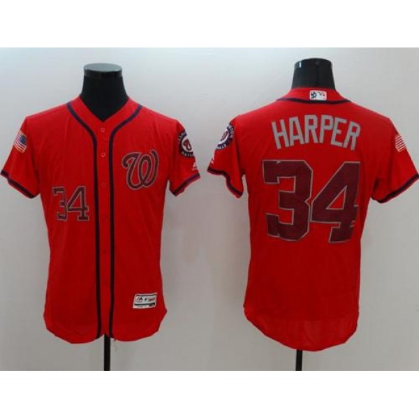 Nationals #34 Bryce Harper Red Fashion Stars Stripes Flexbase Authentic Stitched Jersey