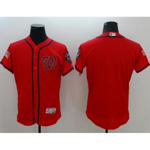 Nationals Blank Red Fashion Stars Stripes Flexbase Authentic Stitched Jersey