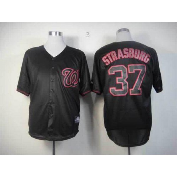 Nationals #37 Stephen Strasburg Black Fashion Stitched Jersey