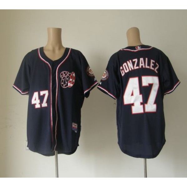 Nationals #47 Gio Gonzalez Navy Blue Cool Base Stitched Jersey