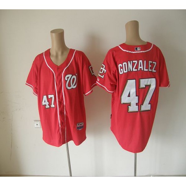 Nationals #47 Gio Gonzalez Red Cool Base Stitched Jersey