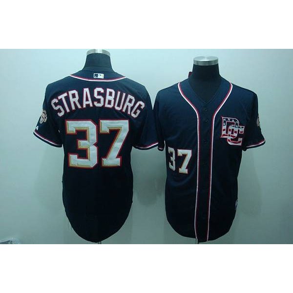 Nationals #37 Stephen Strasburg Blue Stitched Jersey