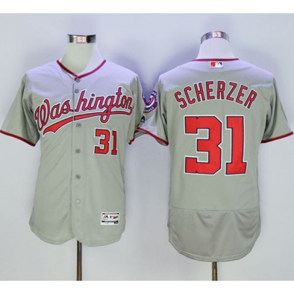 Nationals #31 Max Scherzer Grey Flexbase Authentic Collection Stitched Jersey