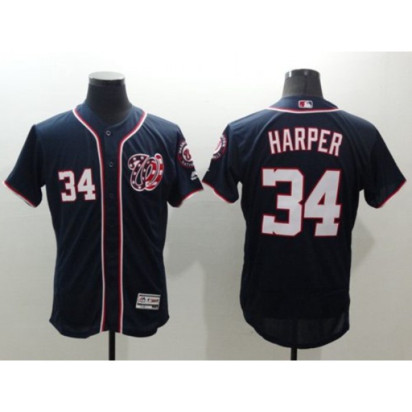 Nationals #34 Bryce Harper Navy Blue Flexbase Authentic Collection Stitched Jersey