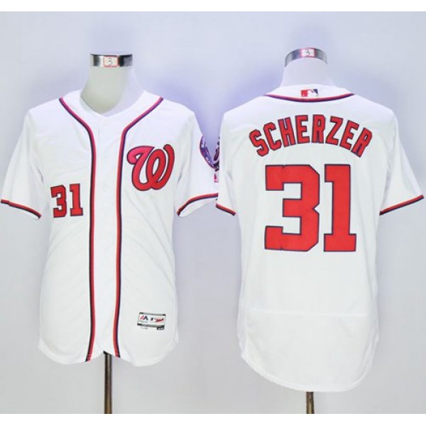 Nationals #31 Max Scherzer White Flexbase Authentic Collection Stitched Jersey