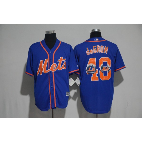 New York Mets #48 Jacob DeGrom Blue Team Logo Print Cool Base Stitched Jersey