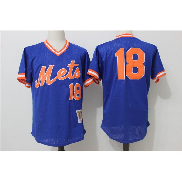 New York Mets #18 Darryl Strawberry Mitchell Ness Royal Cooperstown Mesh Batting Practice Stitched Jersey
