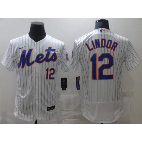 New York Mets #12 Francisco Lindor White Flex Base Stitched Jersey
