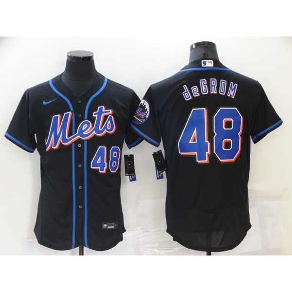 New York Mets #48 Jacob DeGrom Black Flex Base Stitched Jersey