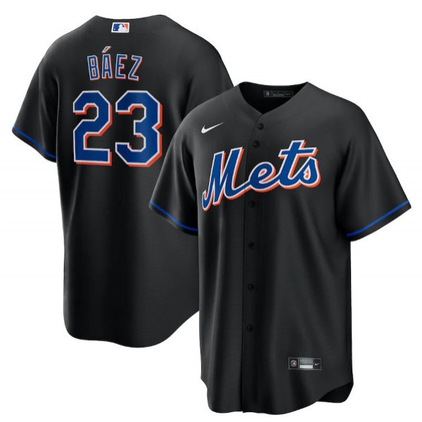 New York Mets #23 Javier Báez 2022 Black Cool Base Stitched Baseball Jersey