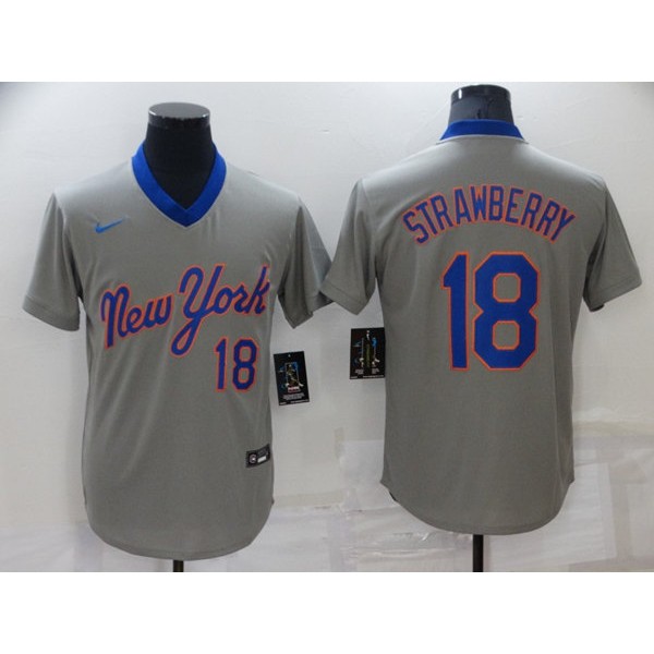 New York Mets #18 Darryl Strawberry Grey Stitched Baseball Jersey