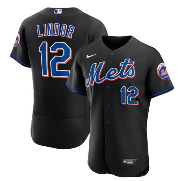 New York Mets #12 Francisco Lindor Black Flex Base Stitched Jersey