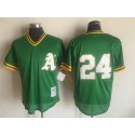 Oakland Athletics #24 Rickey Henderson Mitchell And Ness Green 1991 Throwback Stitched Jersey