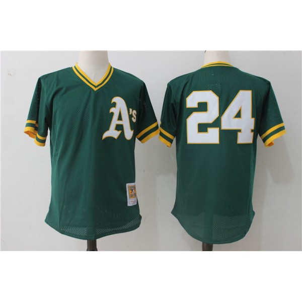 Oakland Athletics #24 Rickey Henderson Mitchell Ness Green 1991 Cooperstown Mesh Batting Practice Stitched Jersey