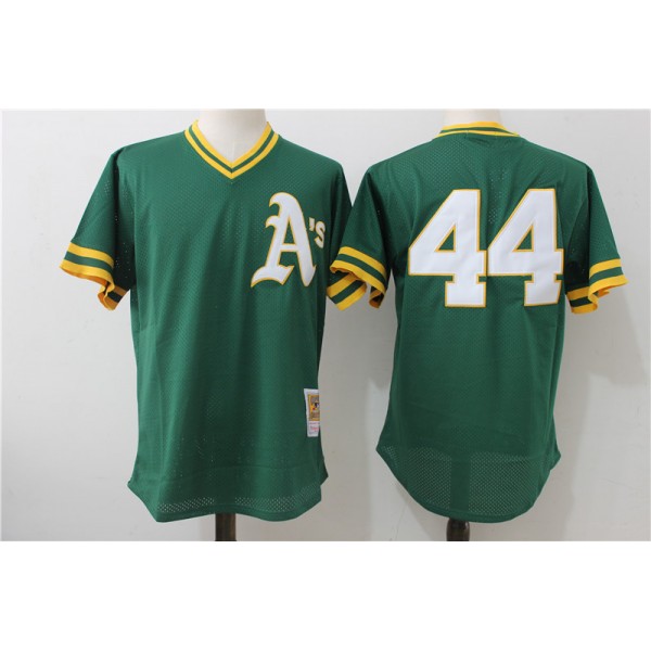 Oakland Athletics #44 Reggie Jackson Mitchell Ness Green Cooperstown Mesh Batting Practice Stitched Jersey
