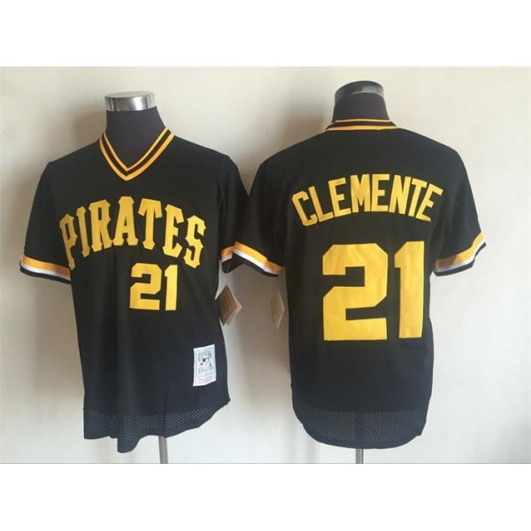 Pittsburgh Pirates #21Roberto Clemente Mitchell And Ness Black Throwback Stitched Jersey