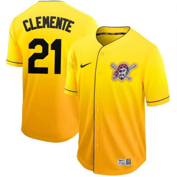Pittsburgh Pirates #21 Roberto Clemente Gold Fade Stitched Jersey