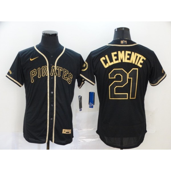 Pittsburgh Pirates #21 Roberto Clemente Black Golden Flex Base Stitched Jersey