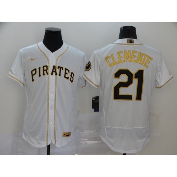 Pittsburgh Pirates #21 Roberto Clemente White Golden Flex Base Stitched Jersey